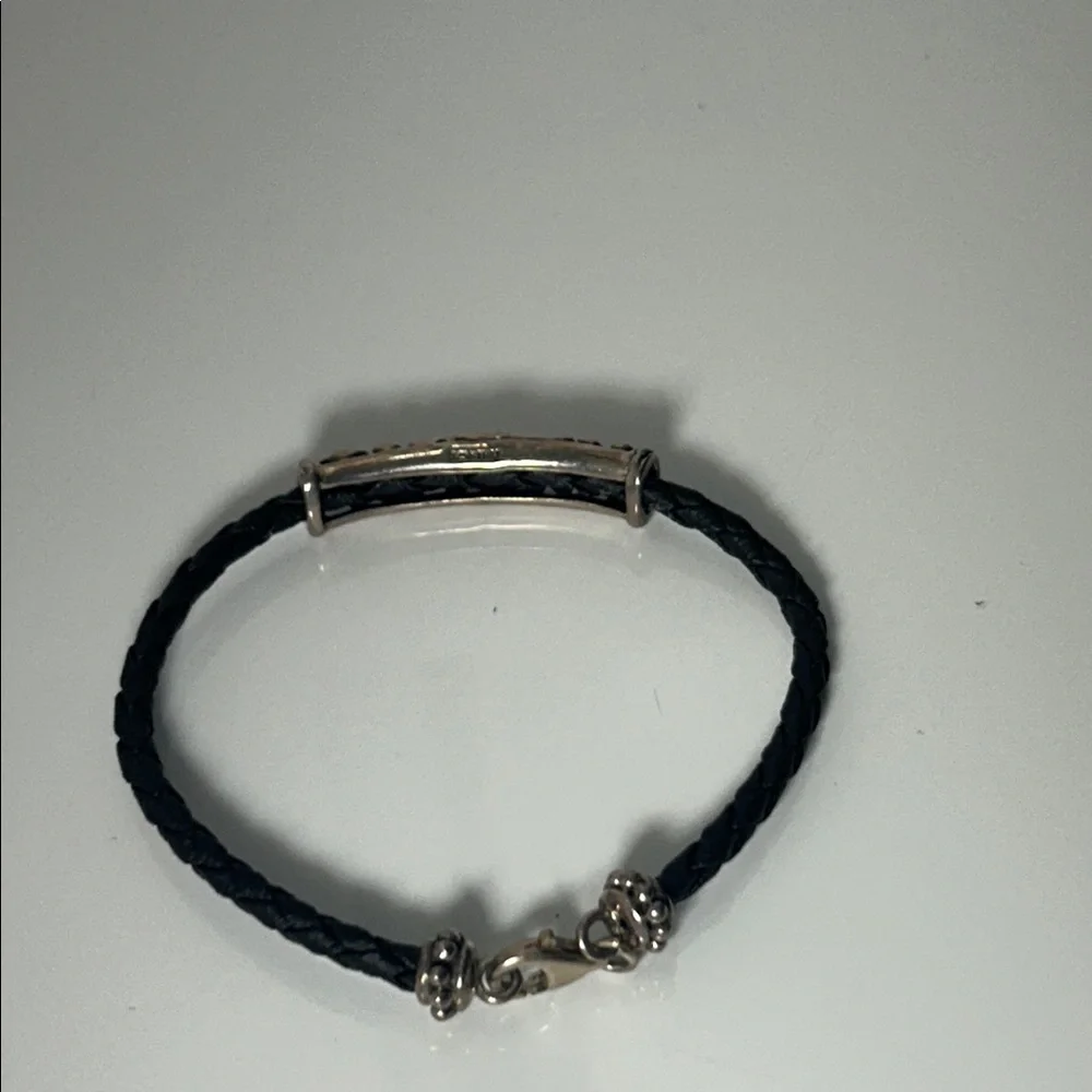 NWOT Carolyn Pollack Sterling Silver Scroll Slide On Braided Leather Bracelet
